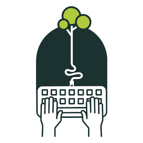 Hands typing on a keyboard to grow a tree doodle